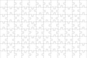 Blank jigsaw puzzle template with empty interlocking pieces on white background, vector outline for customization or design concept. Pieces are easy to separate (every piece is a single shape).