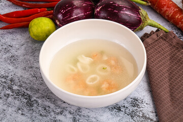 Light seafood soup with prawns