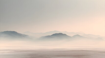 Mist-Laden Mountain Range Unfolds in Minimalist Morning Haze – Immersive Composition for Digital Wellness and Eco-Tourism Branding