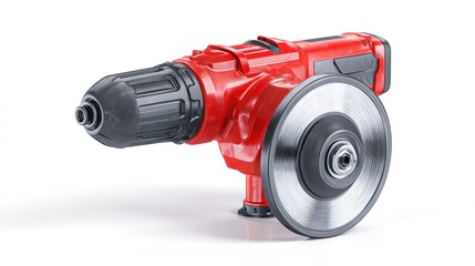 Fototapeta premium Red power tool with drill and circular saw attachments