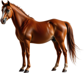 realistic horse in standing pose, isolated on white background