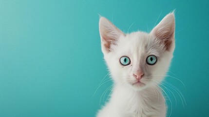 Obraz premium Close-up of a white kitten with turquoise eyes
