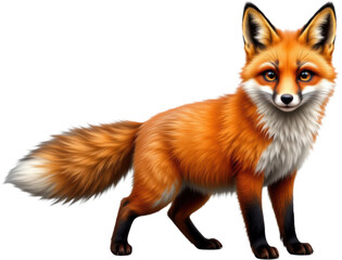 Obraz premium realistic fox with bushy tail, isolated on white background