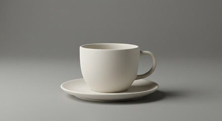 Obraz premium A simple white teacup and saucer set on a gray surface in a studio setting light