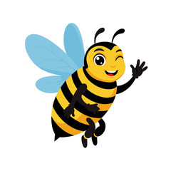 Cartoon cute bee pointing hand - Vector mascot character isolated