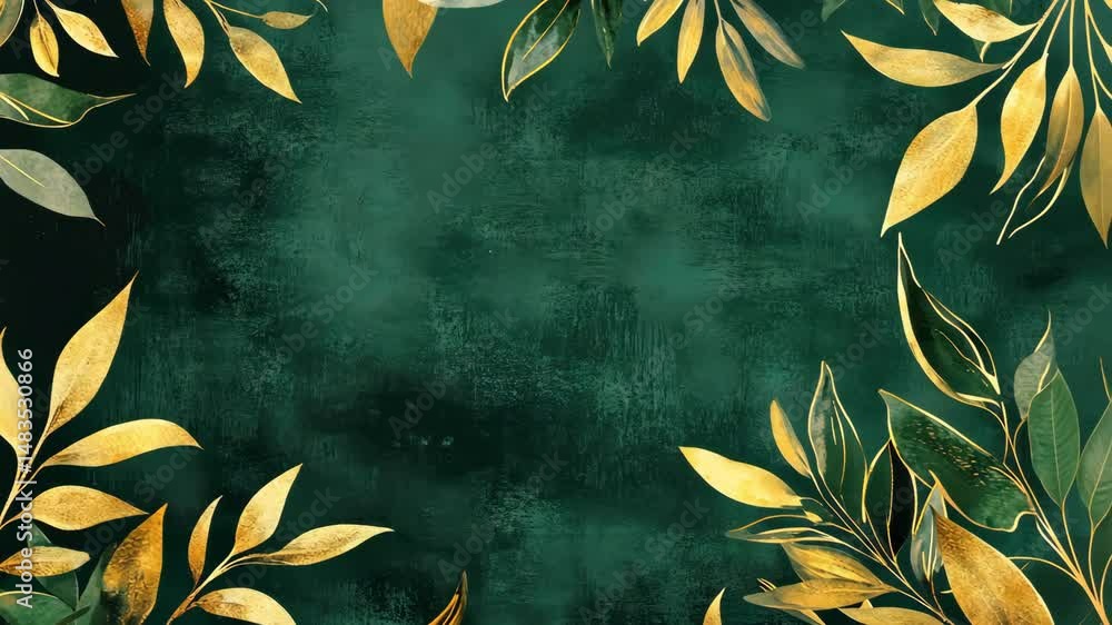 Aufkleber decorative gold and green foliage design element on textured background for elegant presentation use