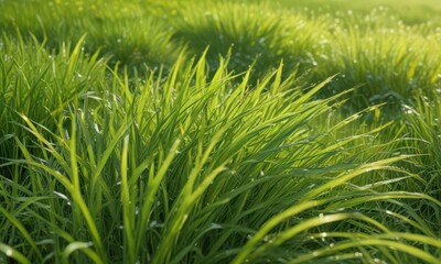 Abstract swirls of vibrant green and yellow, depicting fresh spring grass , canvas, modern art