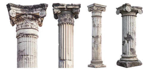 Ancient Architectural Elements Featuring Classical Greek Columns Isolated Transparent Background