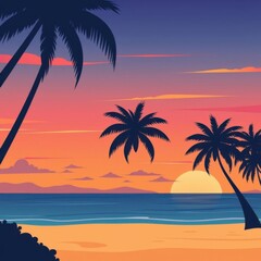 Obraz premium Tropical beach at sunset, serene travel destination, high resolution