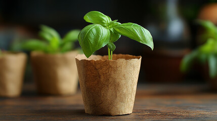 Basil in a small paper pot offers a charming rustic presentation