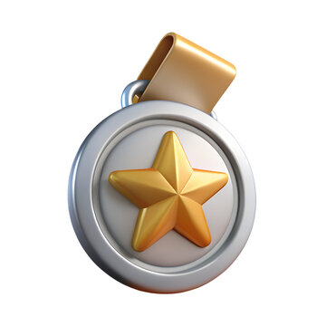 Award Medal PNG &ndash; Shiny Silver Medal with Golden Star, Transparent Background, Ideal for Branding and Marketing