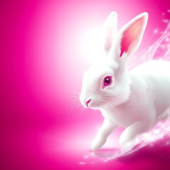 Obraz premium Whimsical white rabbit with pink eyes against an abstract backdrop