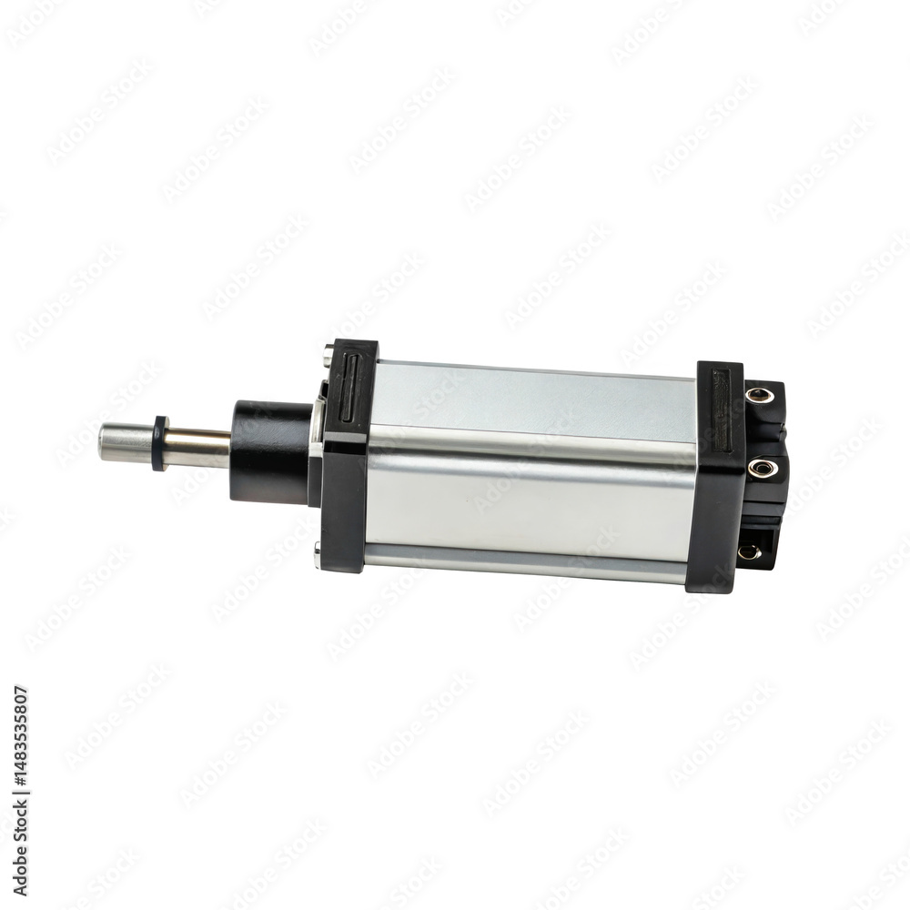 Poster mini linear actuator isolated on transparent background, useful for industrial automation and roboti