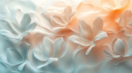 Delicate magnolia blossoms on flowing fabric in soft pastel hues.