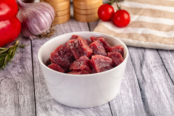 Raw beef meat cubes pieces