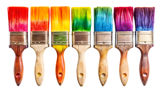 paint brushes and paint isolated on a white background. PNG Transparent file type with high definition quality Available.