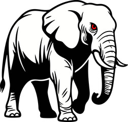 Stylized Black Elephant with Red Eyes Illustration