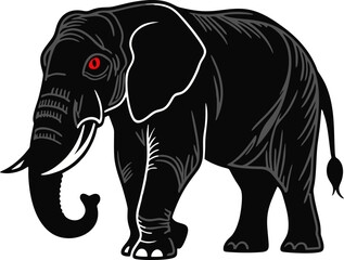 Stylized Black Elephant with Red Eyes Illustration