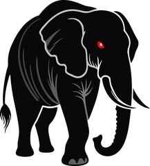 Stylized Black Elephant with Red Eyes Illustration