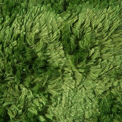 A textured green surface features dense, structured yarn loops. This soft fabric background showcases vibrant color and intricate weave or knit texture, resembling cozy textile material.