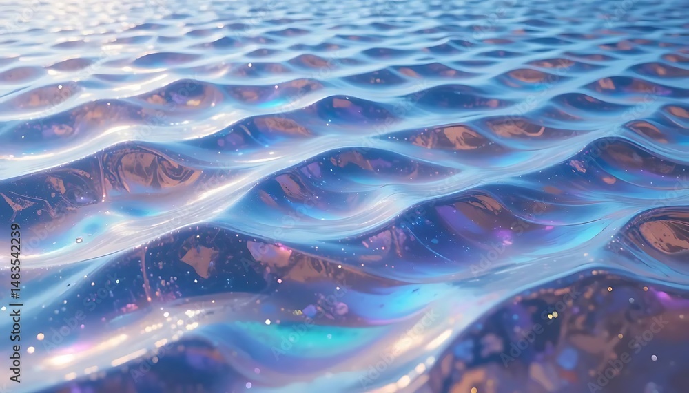 Poster abstract shimmering water surface with iridescent reflections creating a mesmerizing flowing texture