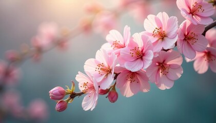 Obraz premium Pastel blooms cascade, soft focus, dreamy, romantic aesthetic, bloom, spring