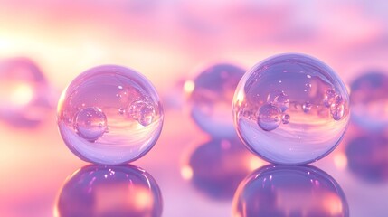 Naklejka premium Delicate spheres reflecting soft, pastel light.