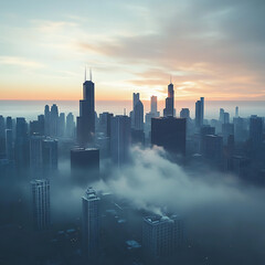 Waterfront city view with twilight clouds and skyline high resolution picture