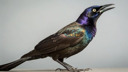 Naklejka premium Common Grackle on studio background 