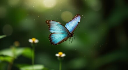 Blue Morpho Butterfly in Flight