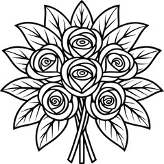 Five Roses Bouquet Line Art Illustration