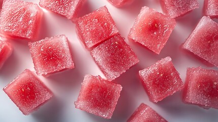 Macro closeup of fresh watermelon cubes summer refreshment high resolution picture