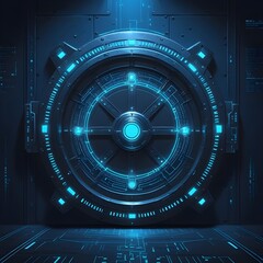 Futuristic Digital Vault Concept in Dark Blue Tech Environment – AI Generated image