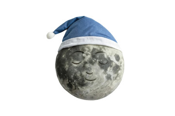 PNG Sleepy moon plush with blue nightcap against black background