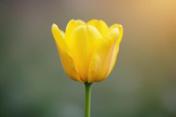 Single, vibrant yellow tulip in bloom, petals slightly open , plant, fresh, yellow