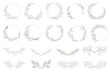 Luxury line floral collection for wedding invitation art, design template of save the date card.