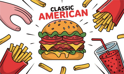 Modern vector illustration set inspired by classic American fast food culture, easily scalable and editable.