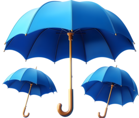 set of blue umbrella 3d icon illustration transparent background