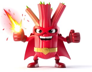 Cartoon Celery Superhero With Red Cape And Thumbs Up Isolated on White