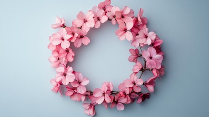 Delicate pink flowers arranged in a circular wreath.