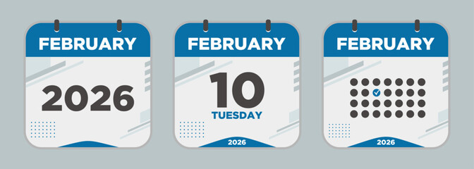 Modern Calendar icon. February. 2026 10 day. The concept of waiting for an important date. Day calendar with date February 10. Cheklist day calendar. Vector illustration.