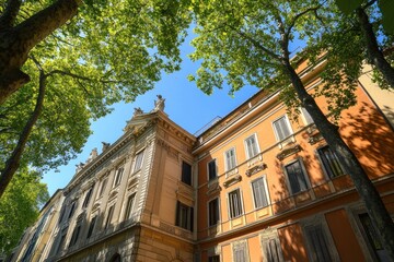 Fototapeta premium Historic Italian architecture with lush trees