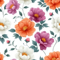Fototapeta premium Vibrant peonies in graffiti style bloom against a clean white canvas showcasing their artistic flair and color richness
