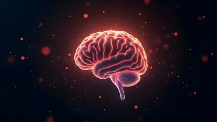 Neon illustration of a human brain glowing in the dark