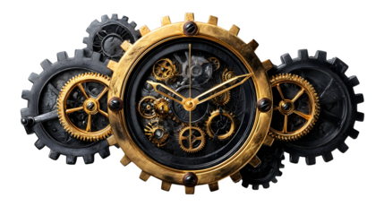 Steampunk-inspired clock gears wall art isolated on transparent background