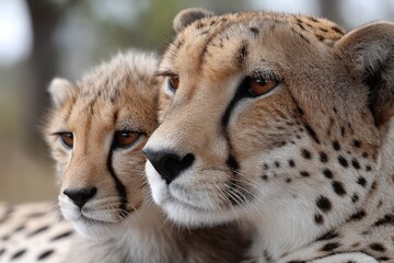 Joyful moments of a mother cheetah cuddling her precious cub on the sunlit savanna plains