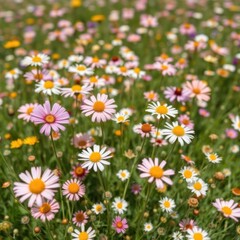 Fototapeta premium Floral meadow background; pastel wildflowers for Mothers Day