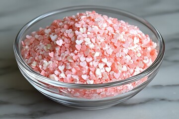 Heart-shaped sprinkles in a glass bowl