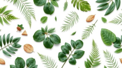 Tropical Leaf Seamless Pattern, Palms, Ferns, Botanical Art