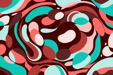 Abstract swirling shapes vibrant red pink teal and brown organic forms Bold graphic design